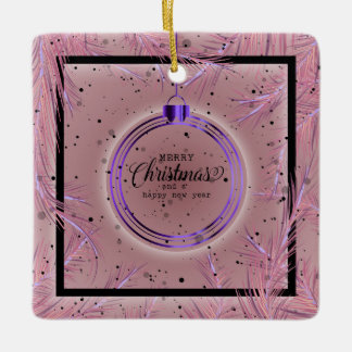 Retro-Weihnachtsrahmen Zweige Frohe Weihnachten Keramikornament