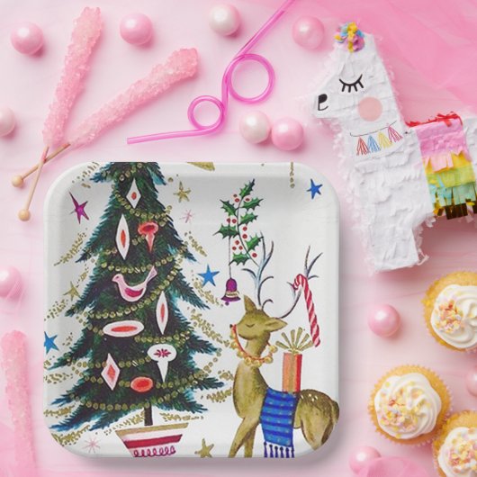 Retro Weihnachtsreder und Party Pappteller (Party)
