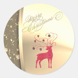 Retro-Weihnachtsrentier Faux-Gold Runder Aufkleber