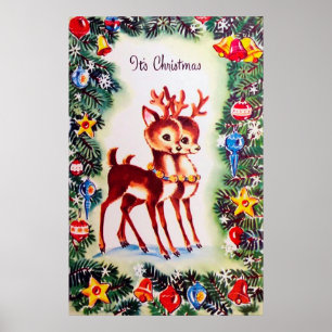 Retro-Weihnachtsrentiere Weihnachtsgebäck Poster