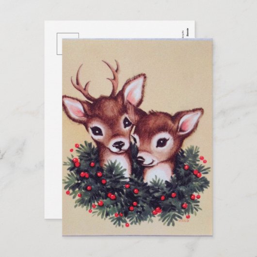 Retro-Weihnachtsrinder Feiertagspostkarte (Vorne/Hinten)