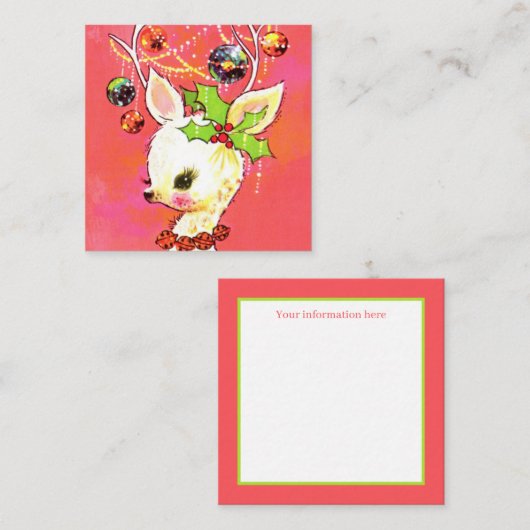 Retro-Weihnachtsrinder fügen Informationen hinzu Quadratische Visitenkarte (Vorne/Hinten)