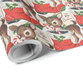 Retro-Weihnachtsrinder und Strumpf Geschenkpapier (Rolleneckpunkt)