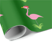 Retro Weihnachtsrosa-Rasen-Flamingos auf Grün Geschenkpapier (Rolleneckpunkt)