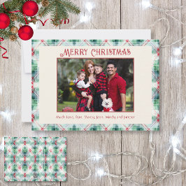 Retro Weihnachtsrot und grünes Kariertes Foto Feiertagskarte