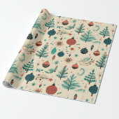 Retro Weihnachtsschmuck | Baummuster Geschenkpapier (Ungerollt)