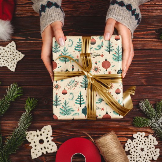 Retro Weihnachtsschmuck | Baummuster Geschenkpapier