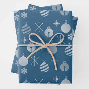 Retro Weihnachtsschmuck Blue Silver Geschenkpapier Set