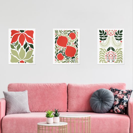 Retro Weihnachtsschmuck & Botanisches Rot Bilderwand Sets (Wohnzimmer)