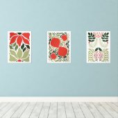 Retro Weihnachtsschmuck & Botanisches Rot Bilderwand Sets (Holzboden)