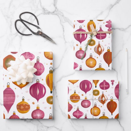 Retro Weihnachtsschmuck Geschenkpapier Set (Vorderseite)