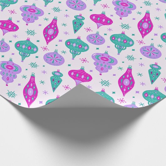Retro Weihnachtsschmuck in rosa Aquamarines Design Geschenkpapier (Ecke)