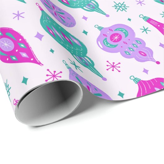 Retro Weihnachtsschmuck in rosa Aquamarines Design Geschenkpapier (Rolleneckpunkt)