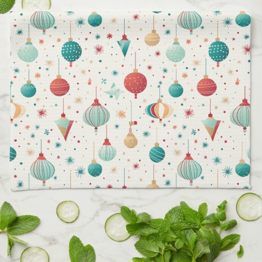 Retro Weihnachtsschmuck Minimales Muster Geschirrtuch (Gefaltet)