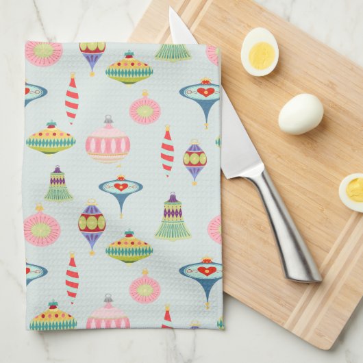 Retro Weihnachtsschmuck | Moderne Mitte des Jahrhu Geschirrtuch (Viertel Falte)