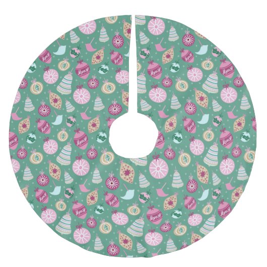 Retro Weihnachtsschmuck Muster Baumrock Polyester Weihnachtsbaumdecke (Vorderseite)