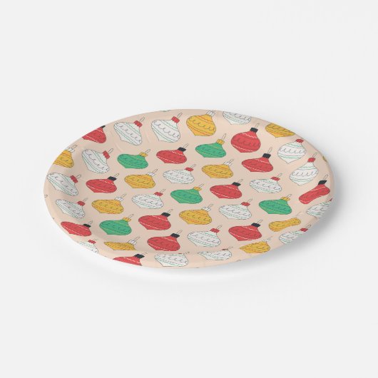 Retro Weihnachtsschmuck Muster Pappteller (Schrägansicht)