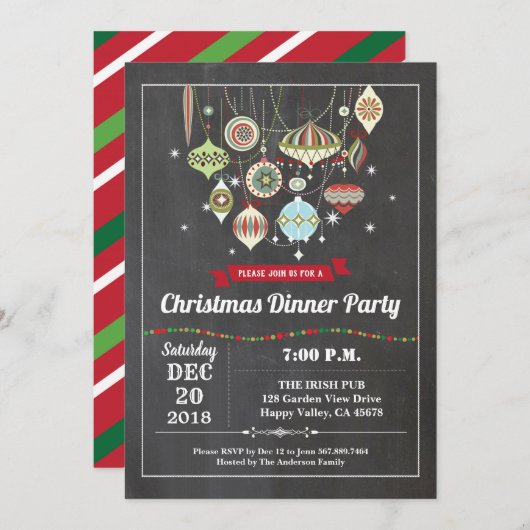 Retro Weihnachtsschmuck Party Austausch Vintag Einladung (Vorne/Hinten)