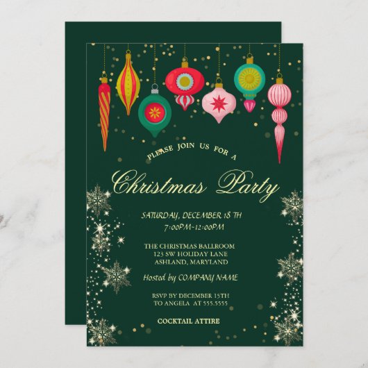 Retro Weihnachtsschmuck Schneeflocken Weihnachten Einladung (Vorne/Hinten)