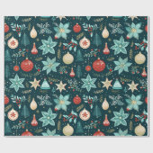 Retro Weihnachtsschmuck und Blume Muster Geschenkpapier (Flach)