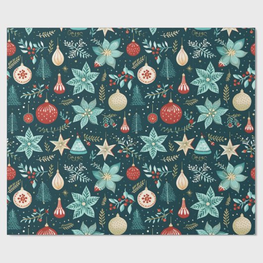 Retro Weihnachtsschmuck und Blume Muster Geschenkpapier (Flach)