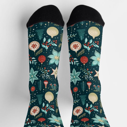 Retro Weihnachtsschmuck und Blume Muster Socken (Oben)