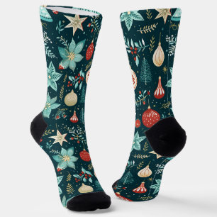 Retro Weihnachtsschmuck und Blume Muster Socken