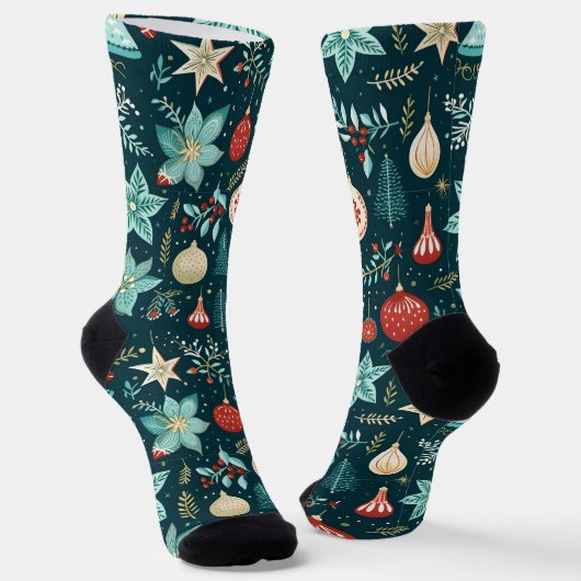 Retro Weihnachtsschmuck und Blume Muster Socken (Gewinkelt)