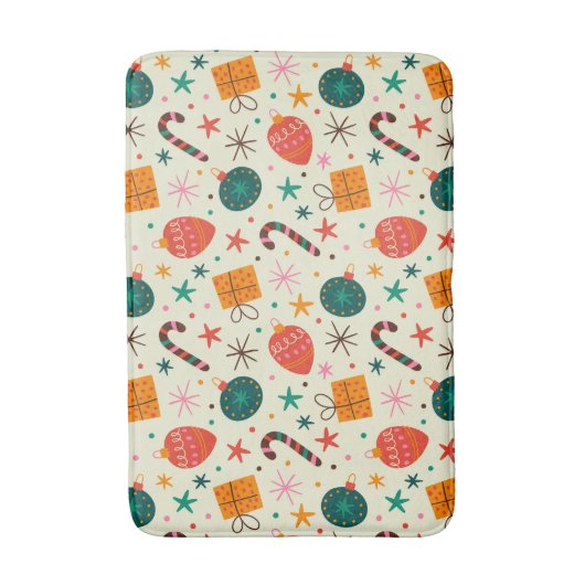 Retro Weihnachtsschmuck und Geschenkmuster Badematte (Vorderseite Vertikal)