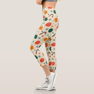 Retro Weihnachtsschmuck und Geschenkmuster Capri Leggings