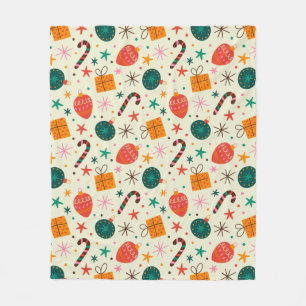Retro Weihnachtsschmuck und Geschenkmuster Fleecedecke