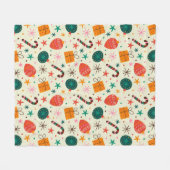 Retro Weihnachtsschmuck und Geschenkmuster Fleecedecke (Vorderseite (Horizontal))