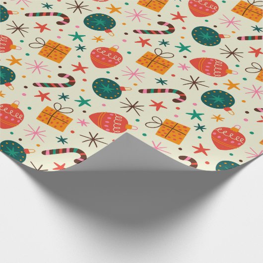 Retro Weihnachtsschmuck und Geschenkmuster Geschenkpapier (Ecke)