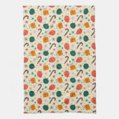 Retro Weihnachtsschmuck und Geschenkmuster Geschirrtuch (Vertikal)