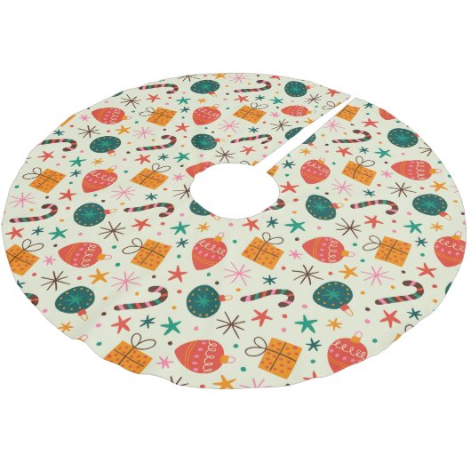 Retro Weihnachtsschmuck und Geschenkmuster Polyester Weihnachtsbaumdecke (Schrägansicht)