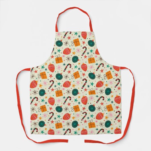 Retro Weihnachtsschmuck und Geschenkmuster Schürze (Vorderseite)