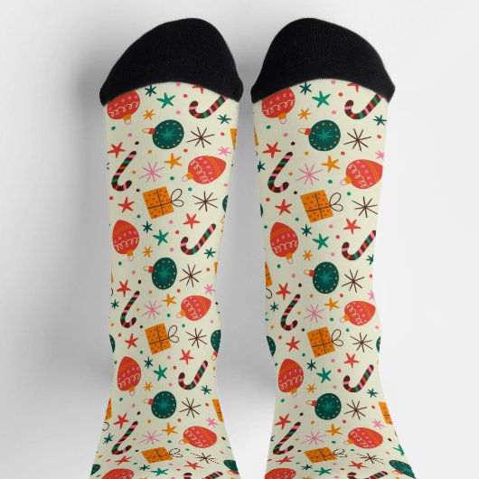 Retro Weihnachtsschmuck und Geschenkmuster Socken (Oben)