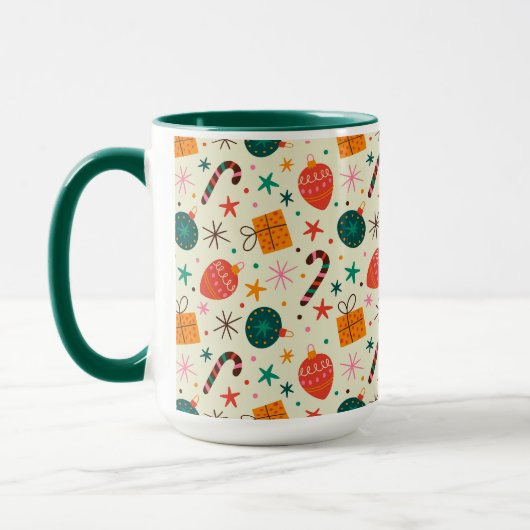 Retro Weihnachtsschmuck und Geschenkmuster Tasse (Links)