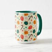Retro Weihnachtsschmuck und Geschenkmuster Tasse (VorderseiteRechts)
