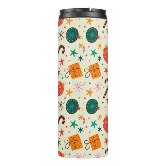 Retro Weihnachtsschmuck und Geschenkmuster Thermosbecher (Rückseite)