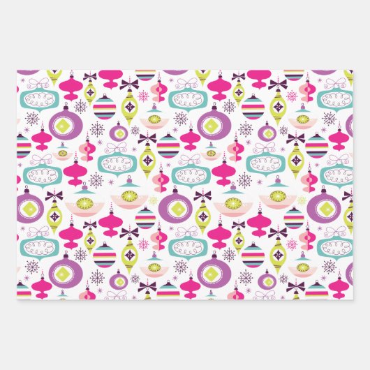 Retro Weihnachtsschmuck Wrapping Paper Set Geschenkpapier Set (Vorderseite)