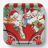 Retro-Weihnachtsschnee Familie Pappteller (Vorderseite)
