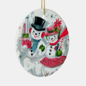 Retro-Weihnachtsschnee-Paar fühlen sich fühlen Keramik Ornament (Rechts)
