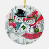 Retro-Weihnachtsschnee-Paar fühlen sich fühlen Keramik Ornament (Vorne)
