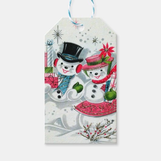 Retro-Weihnachtsschnee-Paar Holiday Geschenkanhänger (Vorderseite)