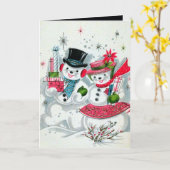 Retro-Weihnachtsschnee-Paar Holiday Karte (Gelbe Blume)