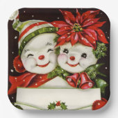 Retro-Weihnachtsschnee-Paar Holiday Pappteller (Vorderseite)