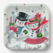 Retro-Weihnachtsschnee-Paar Holiday Pappteller (Vorderseite)