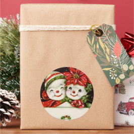 Retro-Weihnachtsschnee-Paar Holiday Runder Aufkleber