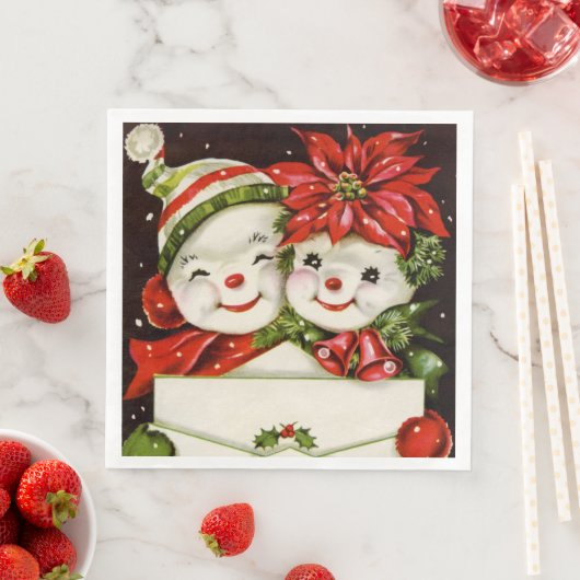 Retro-Weihnachtsschnee-Paar Holiday Serviette (Beispiel)